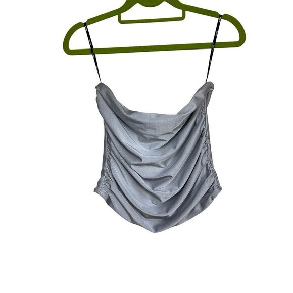 Revolve SER.O.YA Top Womens Size Medium Silver Debbi Strapless Cropped Ruched - Picture 4 of 11